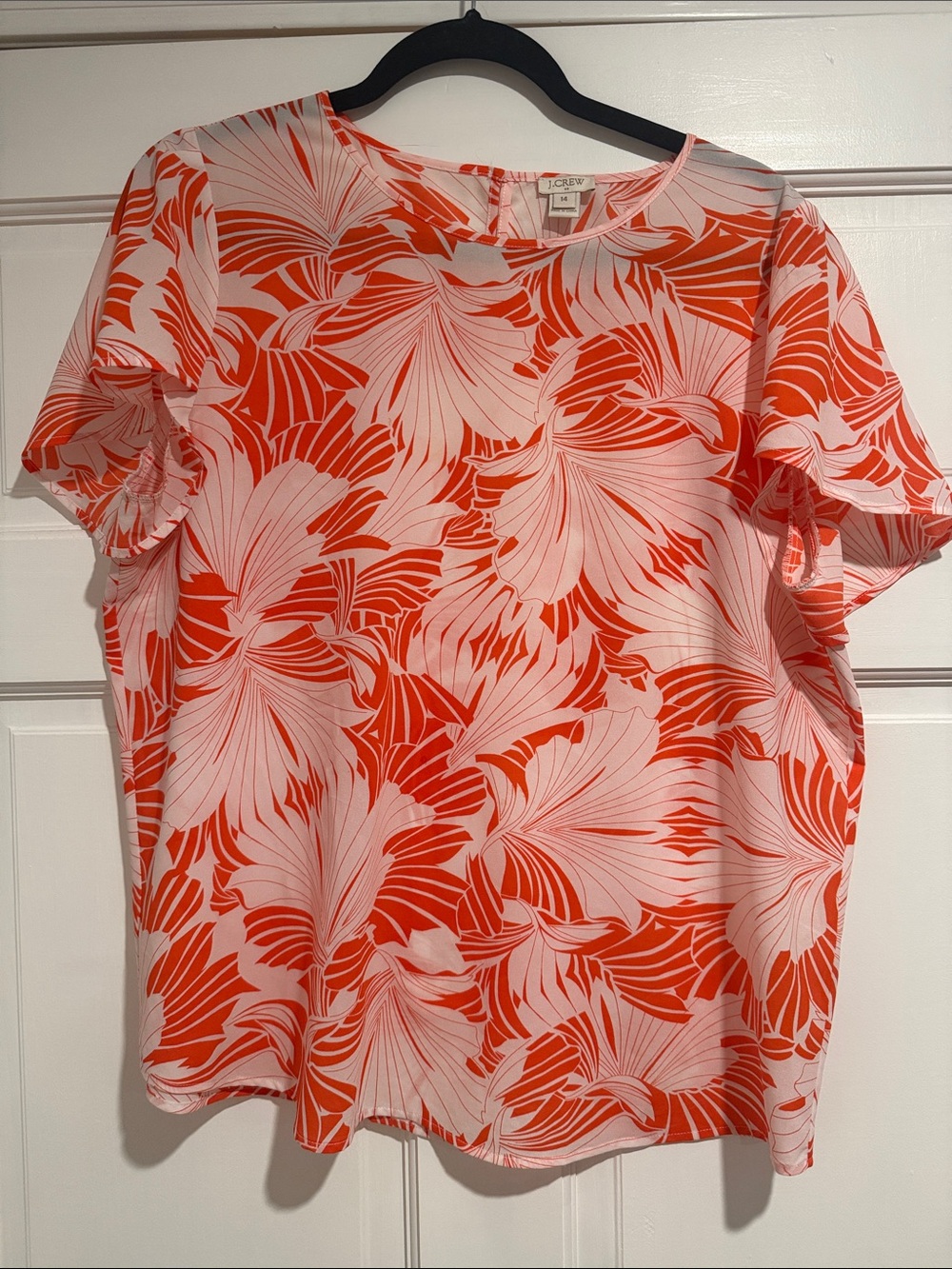 J. Crew Pink and Orange Floral Flutter-Sleeve Blouse